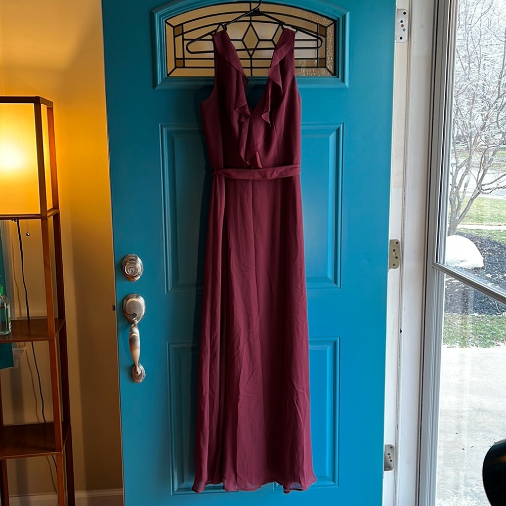 Floor length burgundy dress